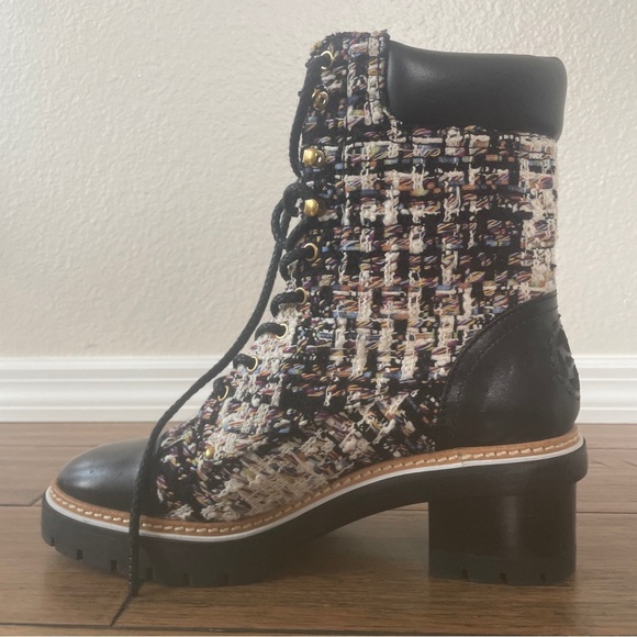 Tory Burch boots tweed booties black boots fall chunky boot lace up combat boot - Picture 10 of 15